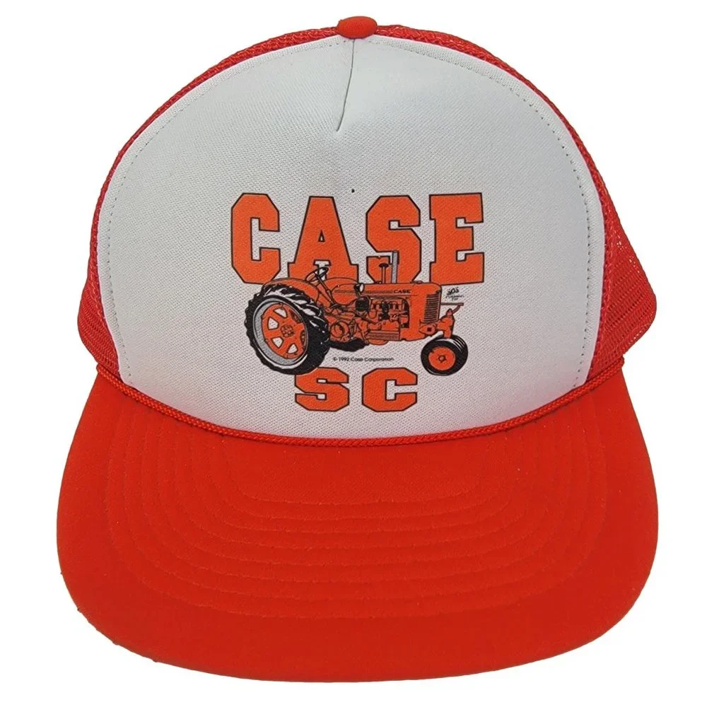 CASE SC Tractor Vintage 90s Farm Hat Snapback Trucker Cap Orange White Mesh Back